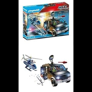 Playmobil City Action Police Van and Helicopter Toy Set - Blue/Black